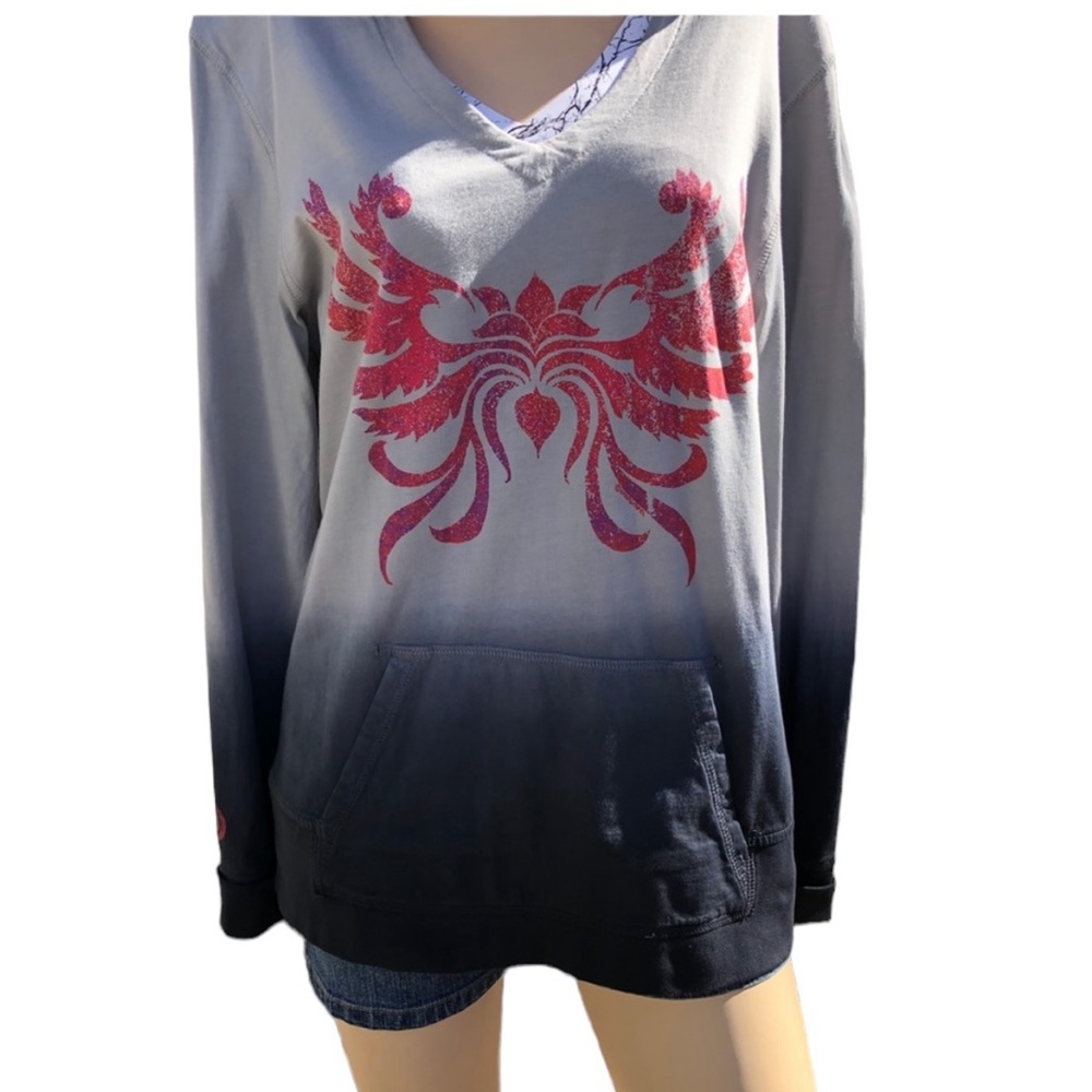 Crazy Shirts Long Sleeve Hoodie Ombré V Neck Lotus Print Tee Size Medium - Picture 4 of 10